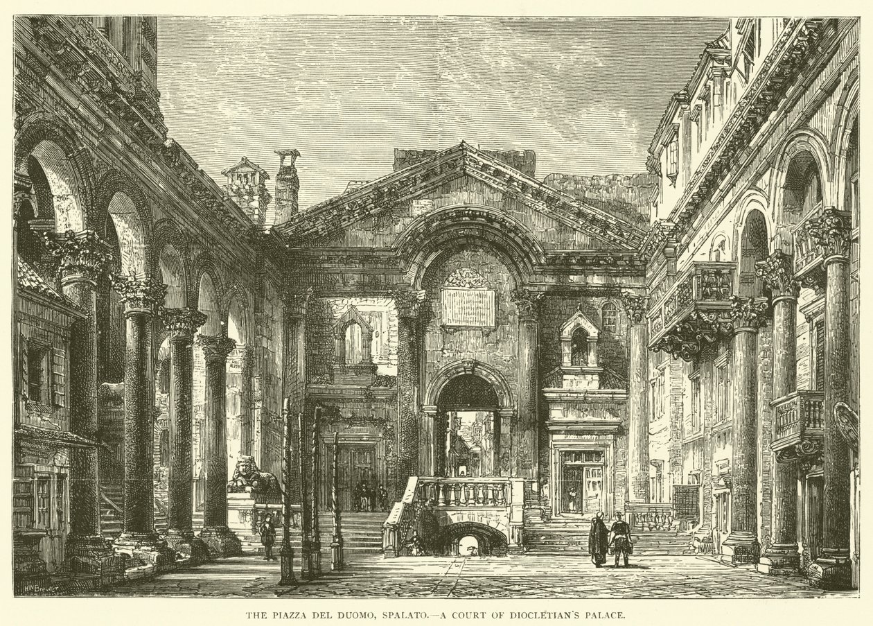 Piazza del Duomo, Spalato, en gård i Diocletians palads (kobberstik) af English School