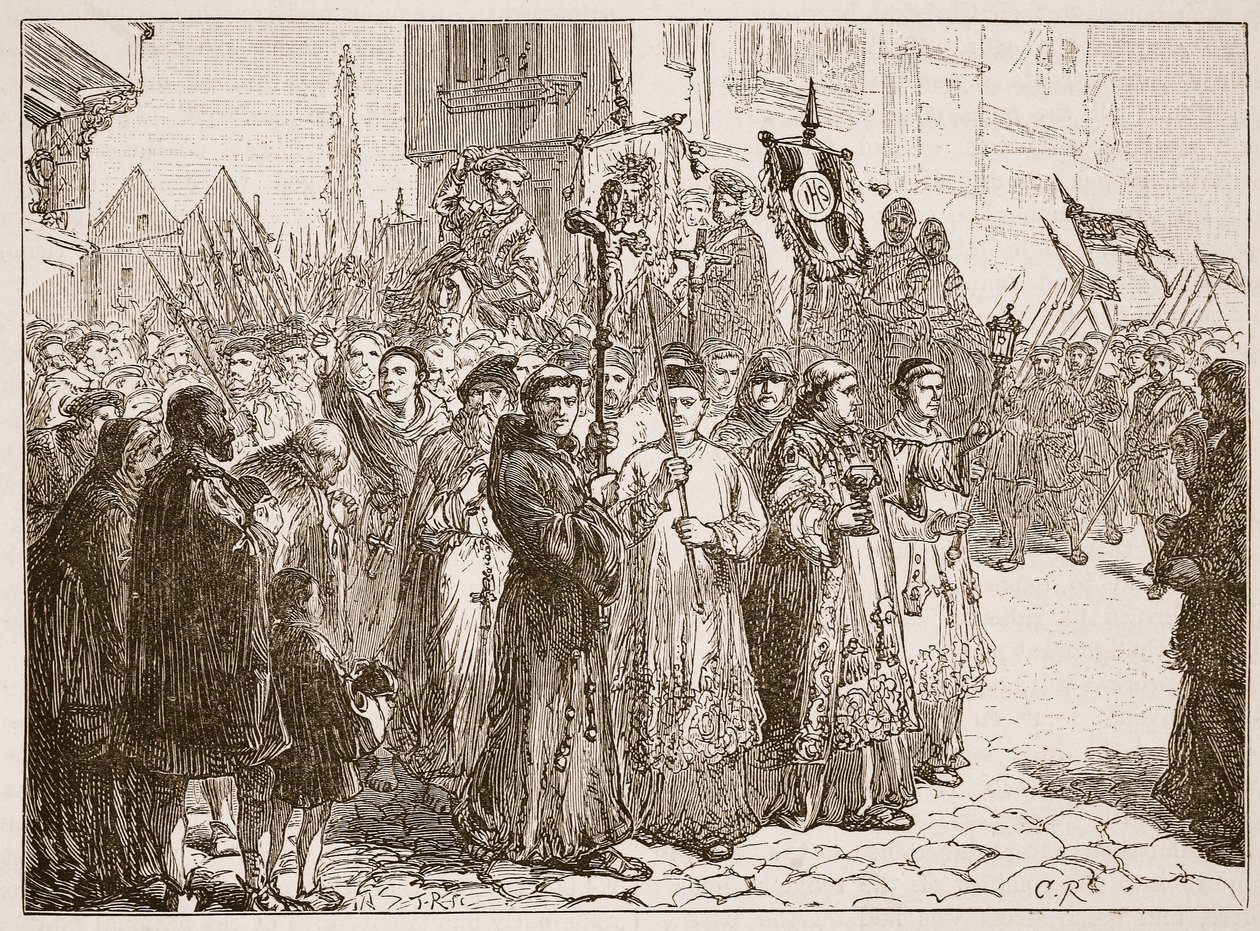 The Pilgrimage of Grace i 1536, illustration fra Cassells Illustrated History of England (sepiafoto) af English School