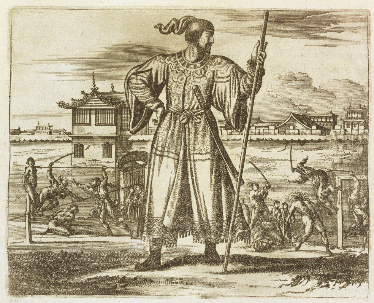 Den kinesiske hærs premiergeneral, illustration fra en beskrivelse af ambassader til Kina, 1690 af English School