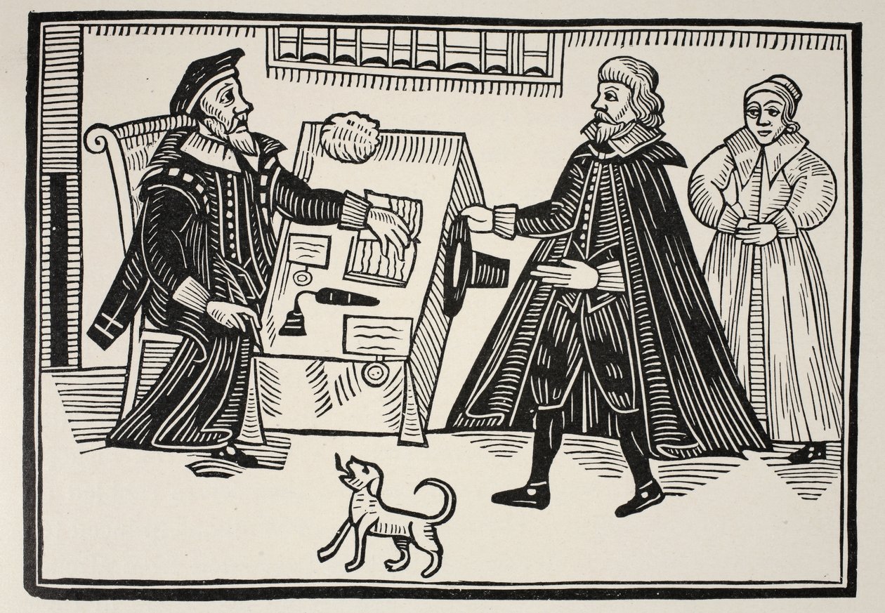 The Proctor and Parator, titelblad til en traktat om de åndelige domstoles misbrug og overdrivelse, 1641 af English School