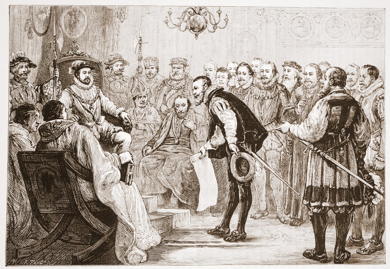 De protestantiske prinser præsenterer deres bekendelse til Charles, illustration fra The History of Protestantism af James Aitken Wylie (1808-1890), pub. 1878 af English School
