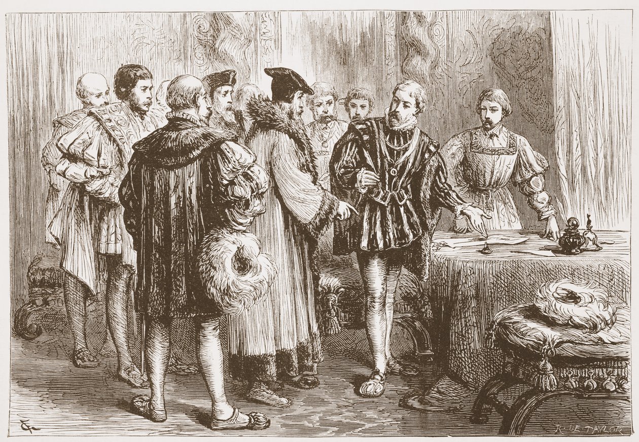 De protestantiske prinser underskriver deres bekendelse, illustration fra The History of Protestantism af James Aitken Wylie (1808-1890), pub. 1878 af English School
