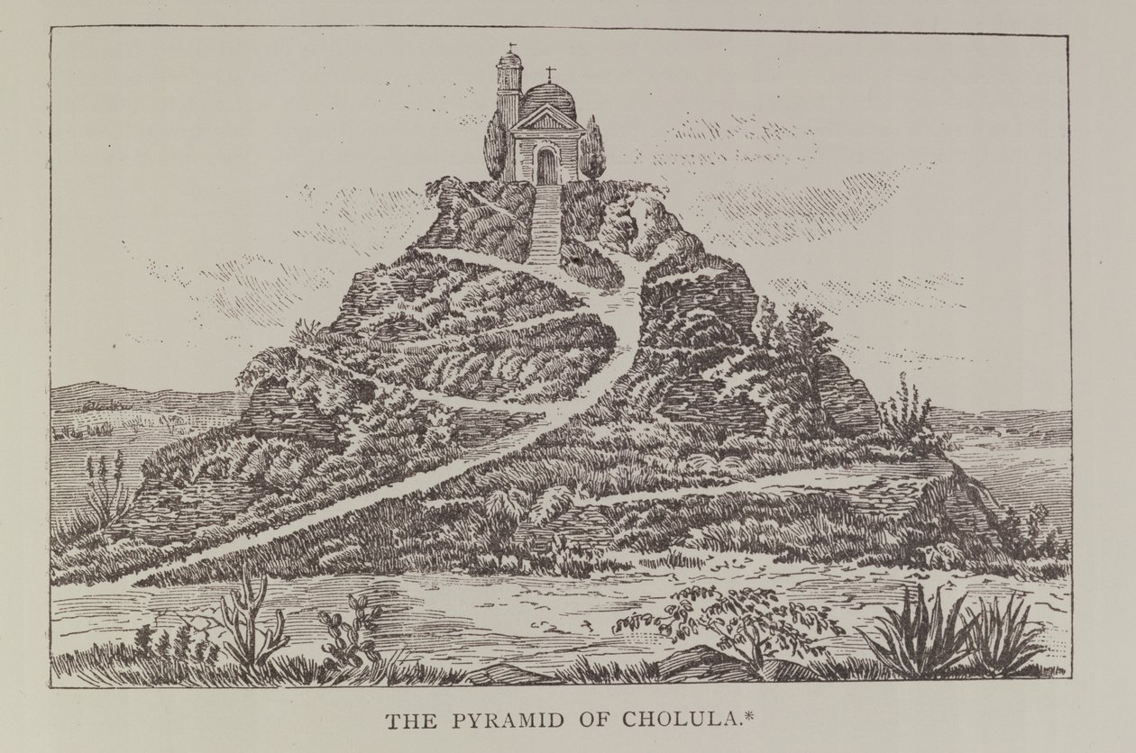 The Pyramid of Cholula, efter en tegning i Cumplidos spansk oversættelse af Prescotts Mexico, fra Narrative and Critical History of america, pub. i 1889 af English School