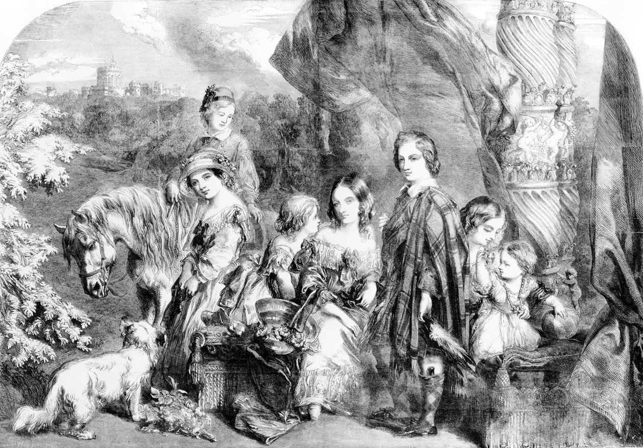Dronningen og hendes børn i Windsor Great Park, fra "Illustrated London News", 1852 af English School