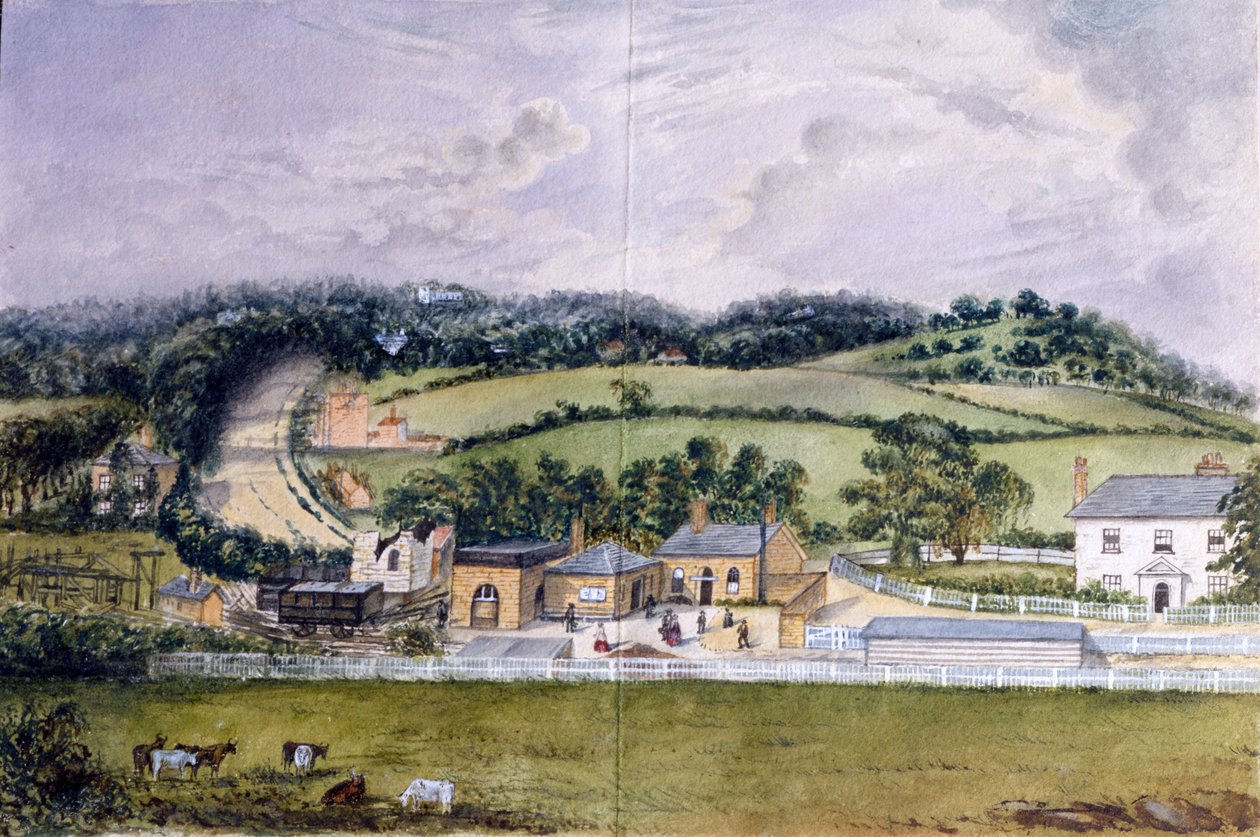 The Railway Terminus, Kent, ca. 1860 (wc på papir) af English School
