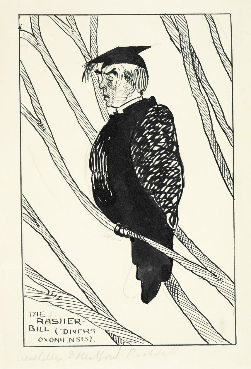 The Rasher-Bill (Divers Oxoniensis): Hastings Rashdall (1858-1924) (pen & blæk og blyant på papir) af English School