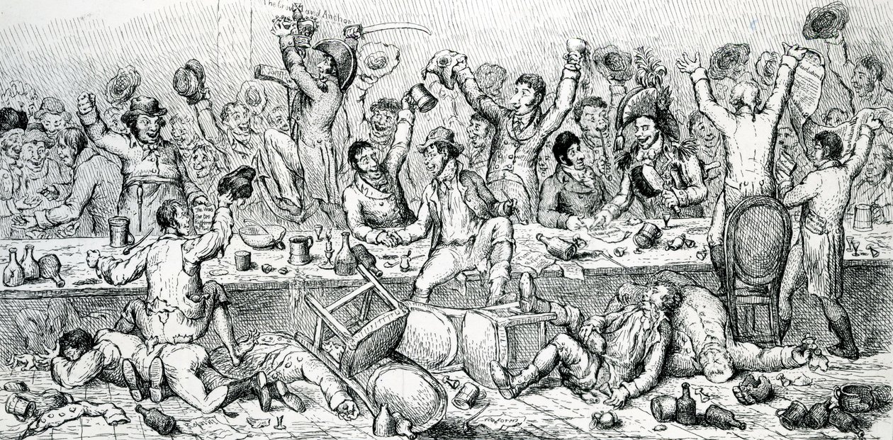 The Reformers Dinner, illustration taget fra satirikeren, 1809 af English School