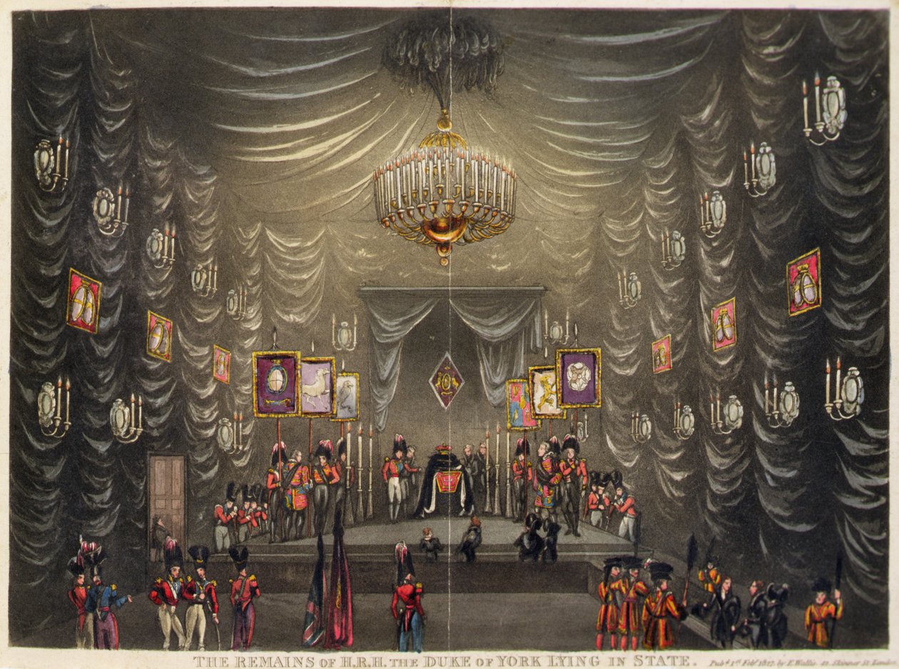 The Remains of H.R.H. the Duke of York Lying in State, udgivet af E. Wallis. af English School