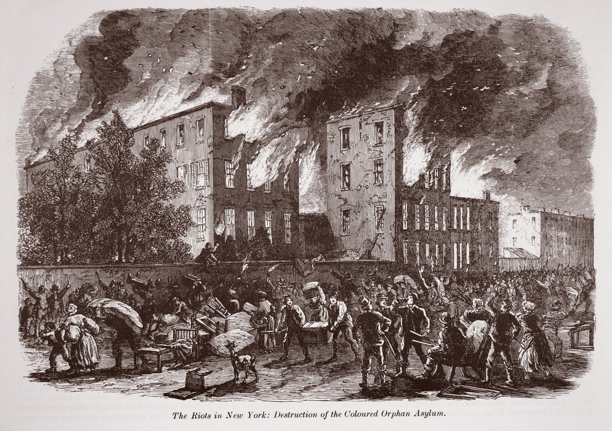 The Riots in New York: Destruction of the Colored Orphan Asylum af English School