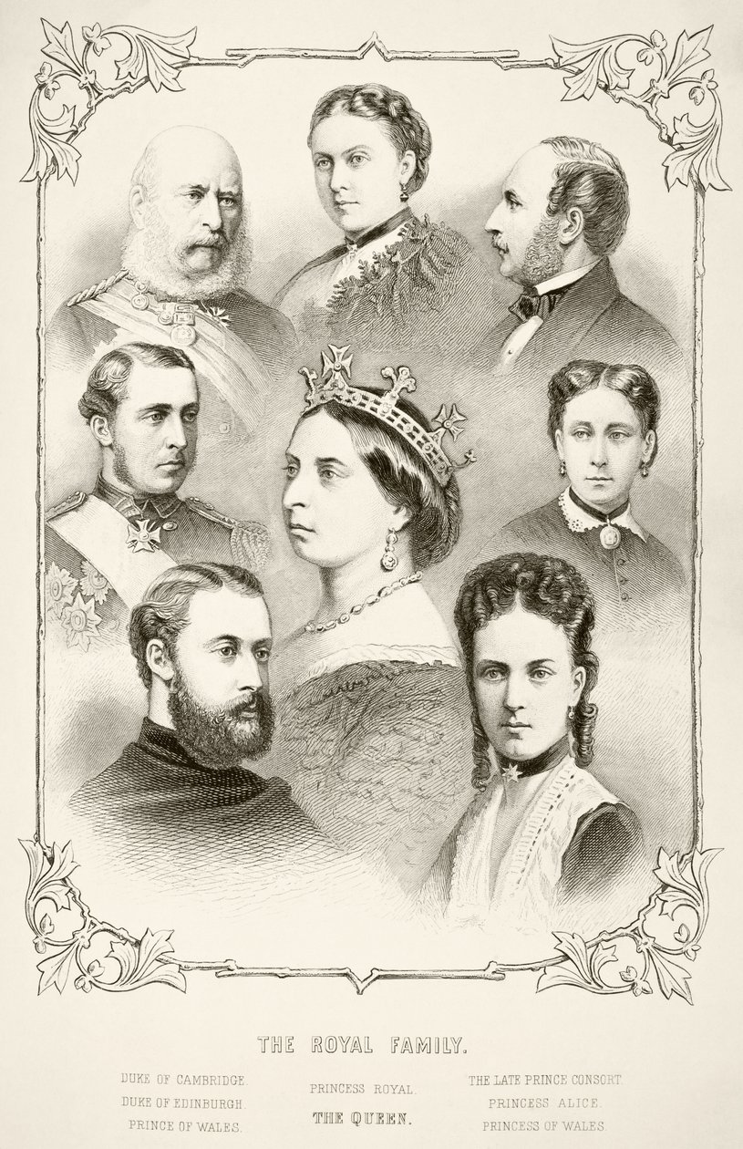 Dronning Victorias kongelige familie, fra "The National and Domestic History of England" af William Hickman Smith Aubrey (1858-1916), udgivet i London, ca. 1890. af English School