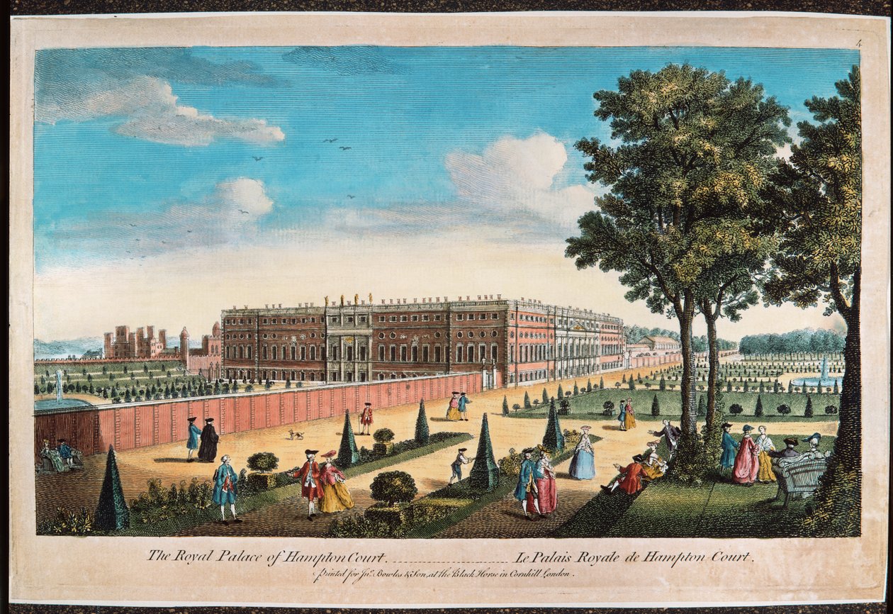 The Royal Palace of Hampton Court (håndfarvet gravering) af English School