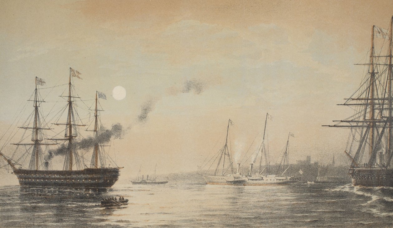 Royal Yacht off Margate aften den 5. marts 1863, fra A Memorial of the Marriage of Edward VII and Alexandra of Denmark, pub. 1864 af English School