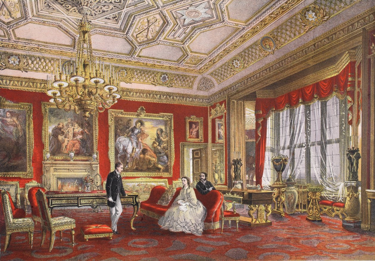 The Rubens Room, Windsor Castle, fra A Memorial of the Marriage of Edward VII and Alexandra of Denmark, pub. 1864 af English School