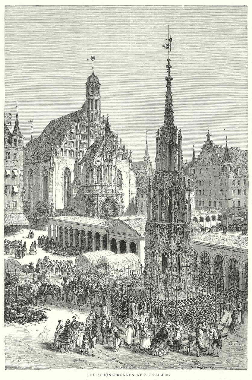 Schonebrunnen i Nürnberg (kobberstik) af English School