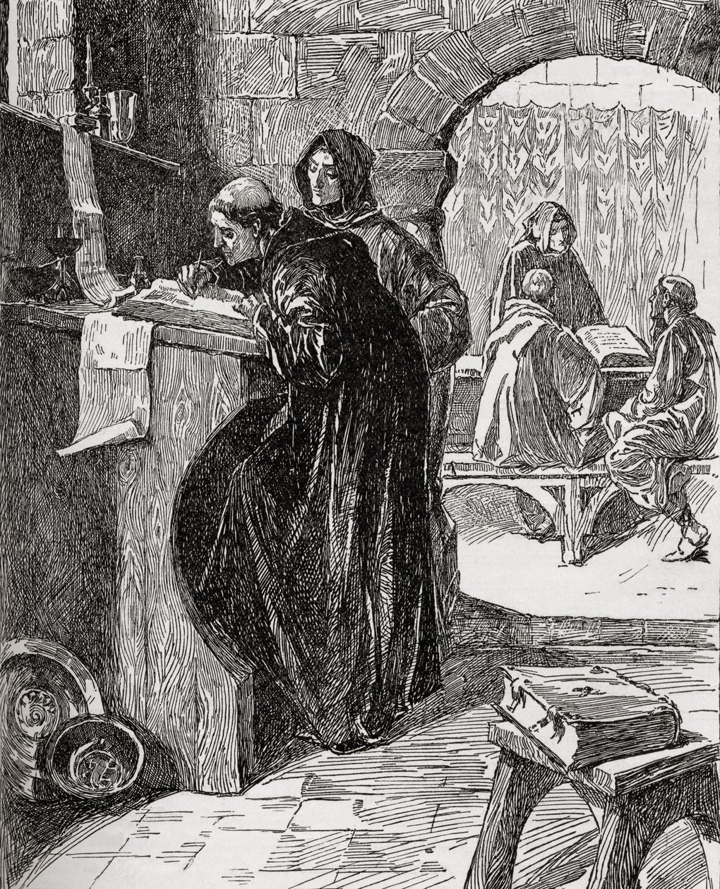 The Scriptorium of a Monastery, fra bogen The Church of England: A History for the People, udgivet ca. 1910 af English School