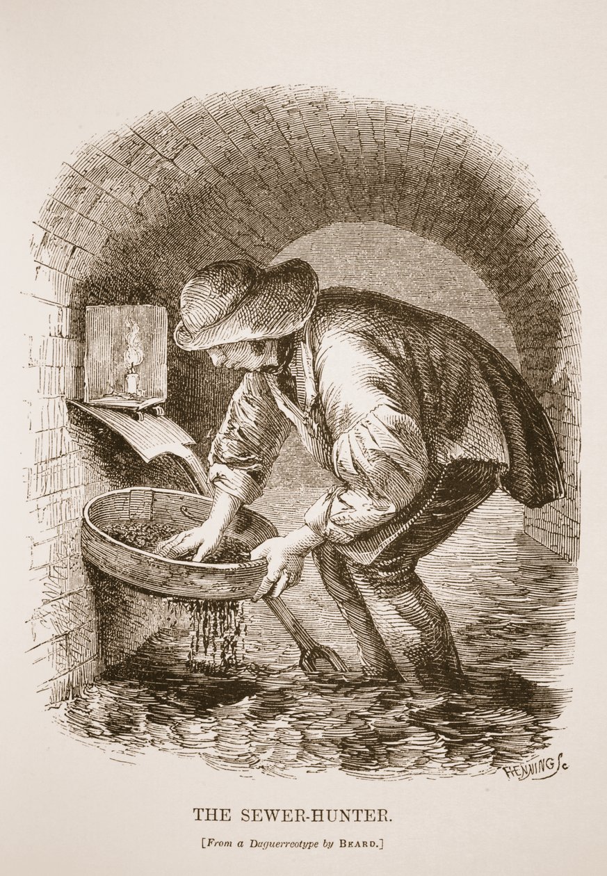 The Sewer-Hunter, fra daguerreotypiet af Richard Beard, illustration fra London Labor og London Poor af Henry Mayhew, pub. 1862 af English School