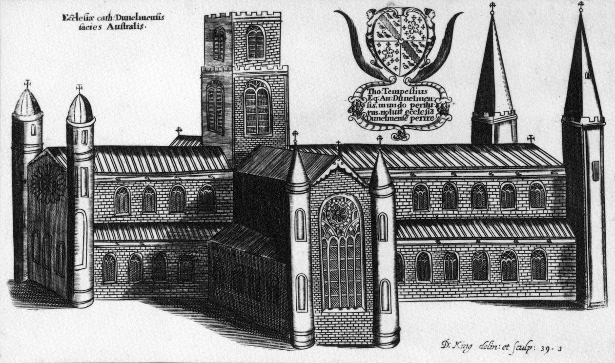 Det sydlige ydre af Durham Cathedral, 1660 af English School