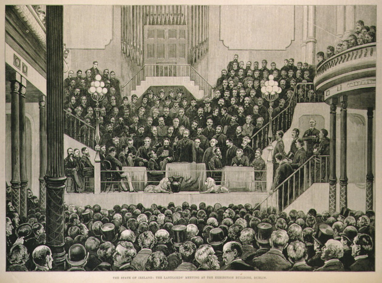 The State of Ireland: The Landlords Meeting at the Exhibition Building, Dublin, fra The Illustrated London News, 14. januar 1882 af English School