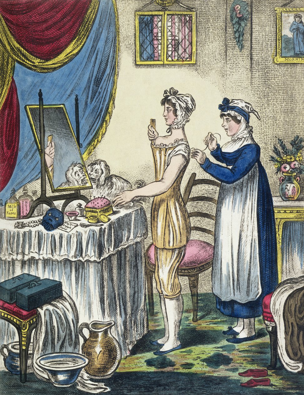 The Stays, plade 1 fra The Progress of the Toilet, c.1810 af English School