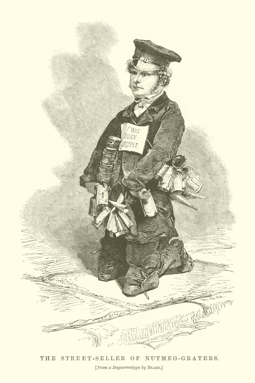 Gadesælgeren af muskatnøddekrater (kobberstik) af English School