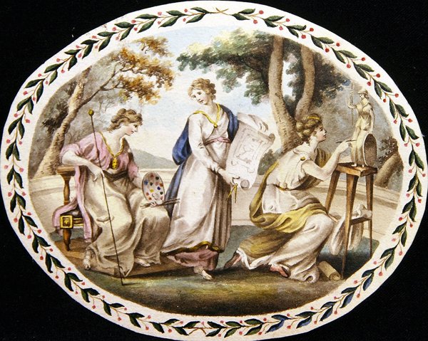 The Three Muses of the Arts, ca. 1790 (akvarel på papir) af English School