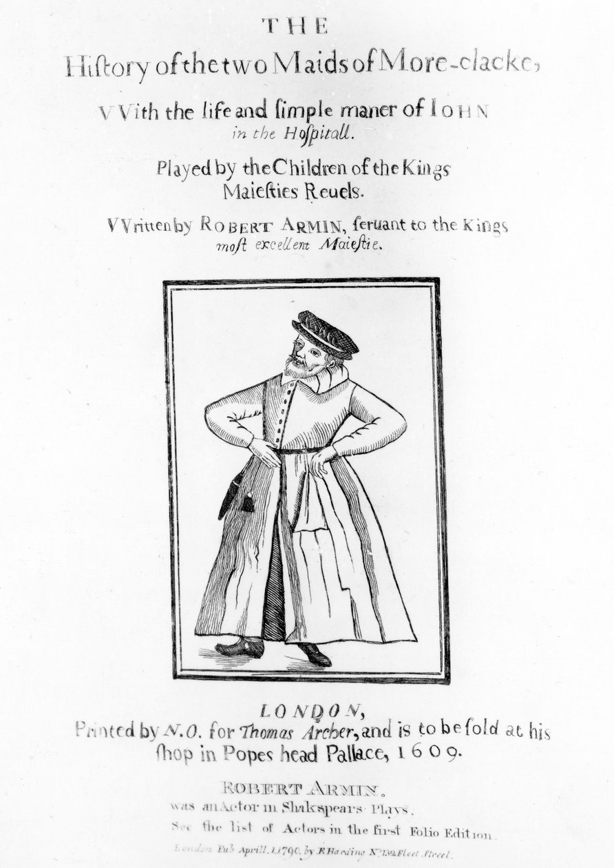 Titelsiden til Robert Armins The History of the Two Maids of More-clacke, 1609 af English School