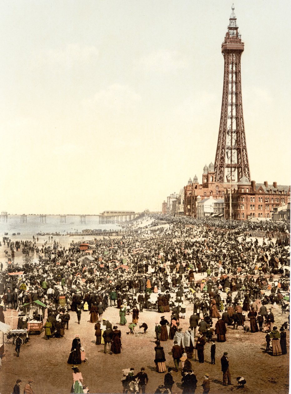 Tårnet og stranden, Blackpool (håndfarvet foto) af English School