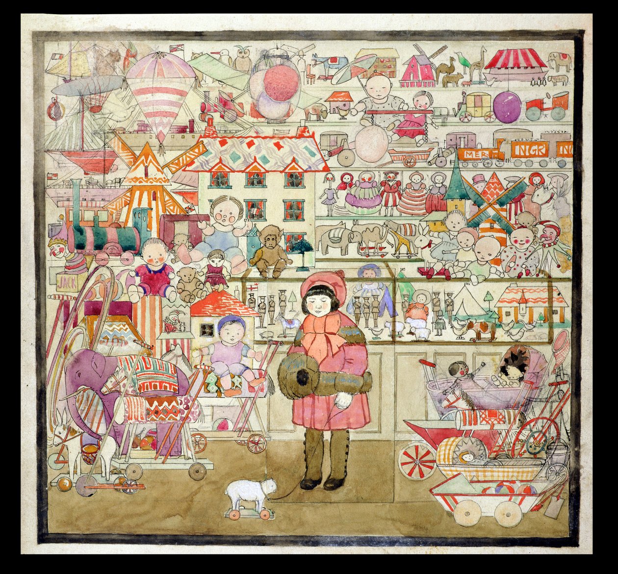 The Toyshop at Christmas, ca. 1910 (akvarel på papir) af English School