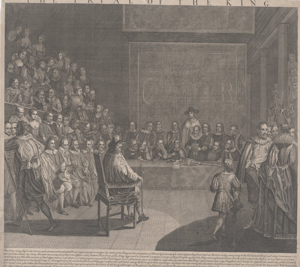 Retssagen mod kong Charles I (stik) af English School