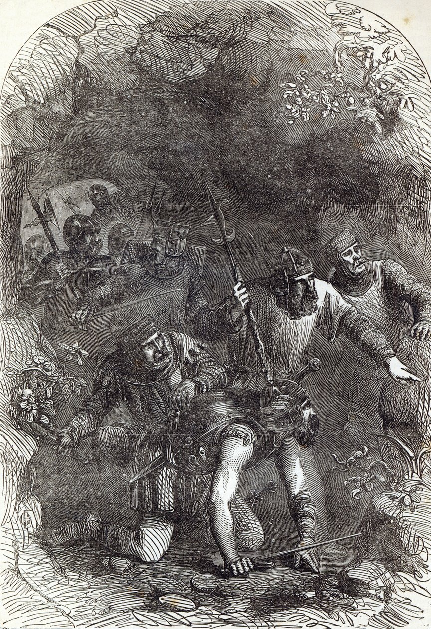 Lord Montacutes tropper i den underjordiske passage, illustration fra 