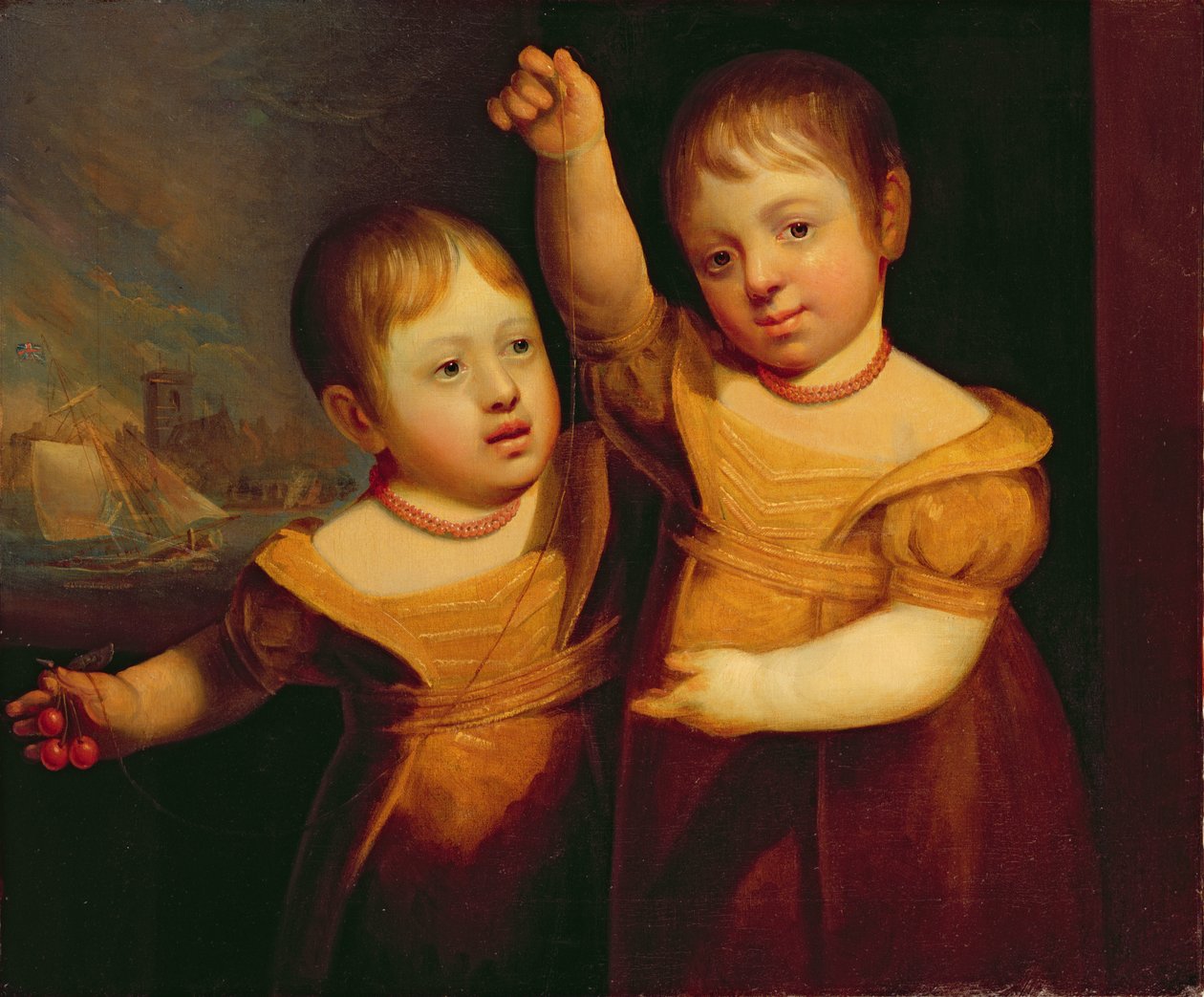Tvillingebørnene til kaptajn George Walsh, skibsfører fra Selby, Yorkshire, ca. 1830 (olie på lærred) af English School