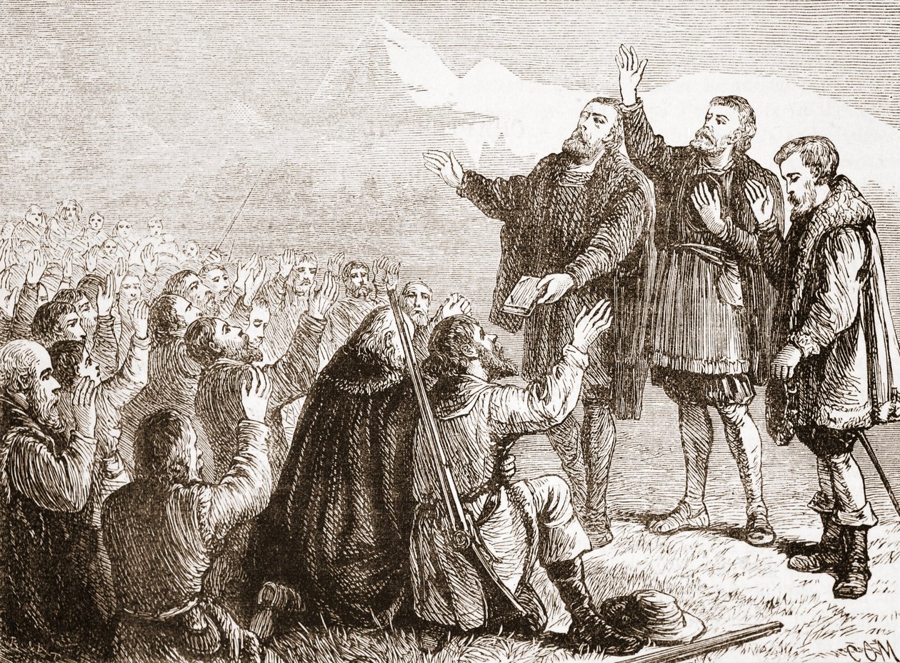 Vaudoiserne aflægger deres ed, illustration fra The History of Protestantism af James Aitken Wylie (1808-1890), pub. 1878 af English School