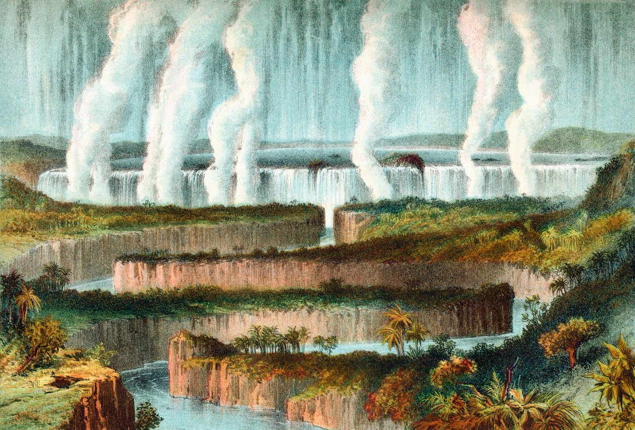 Victoria Falls eller Mosi-oa-Tunya, Zambezi-floden, Zimbabwe, det sydlige Afrika i det 19. århundrede. Fra The Life and Explorations of Dr. Livingstone udgivet c.1875. af English School
