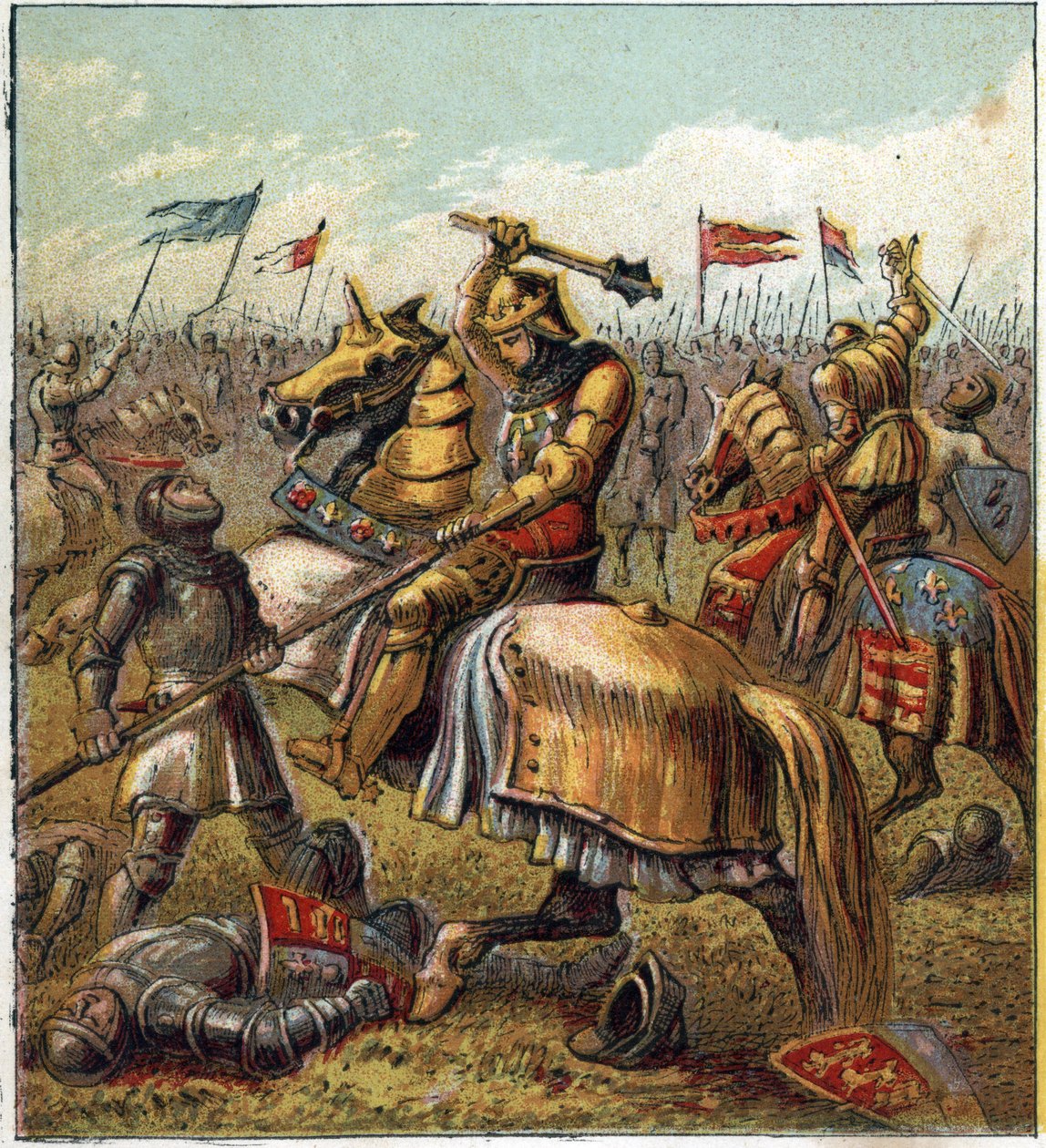 The War of the Two Roses (1455-1485): Kamp mellem Royal House of York og Royal Mason of Lancaster. Illustration af den engelske borgerkrig født ved opdelingen af kong Edward IIIs (1327-1377) efterfølgere i to grene. Krigen om Ros af English School