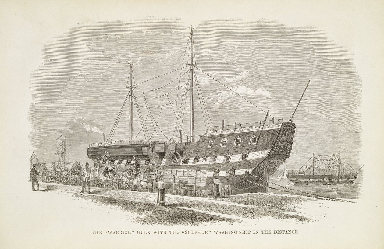The Warrior Hulk with the Sulphur Washing-Ship in the Distance, fra The Criminal Prisons of London og Scenes of Prison Life af Henry Mayhew (1812-87) og John Binny, 1862 af English School