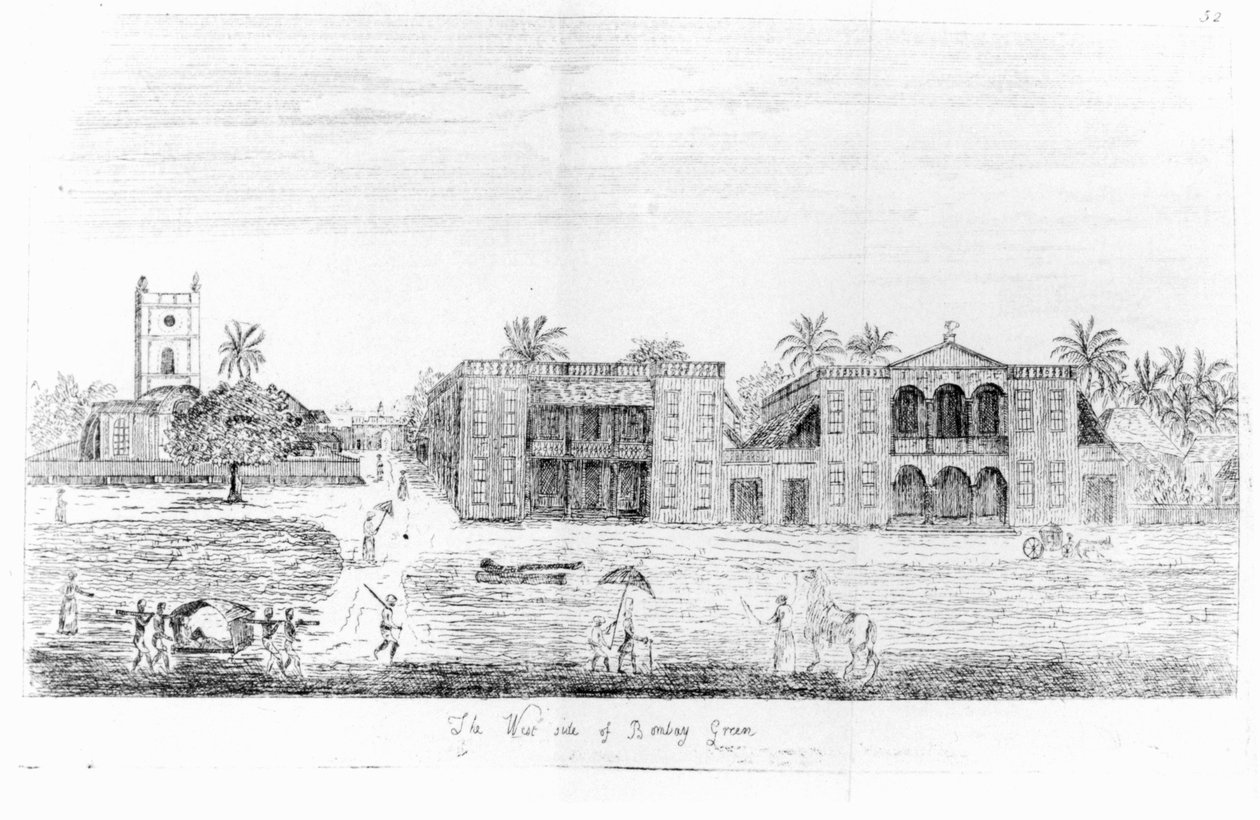 The West Side of Bombay Green, Indien, fra Voyage to the East Indias af John Henry Grose, 2. udgave, 1766 af English School