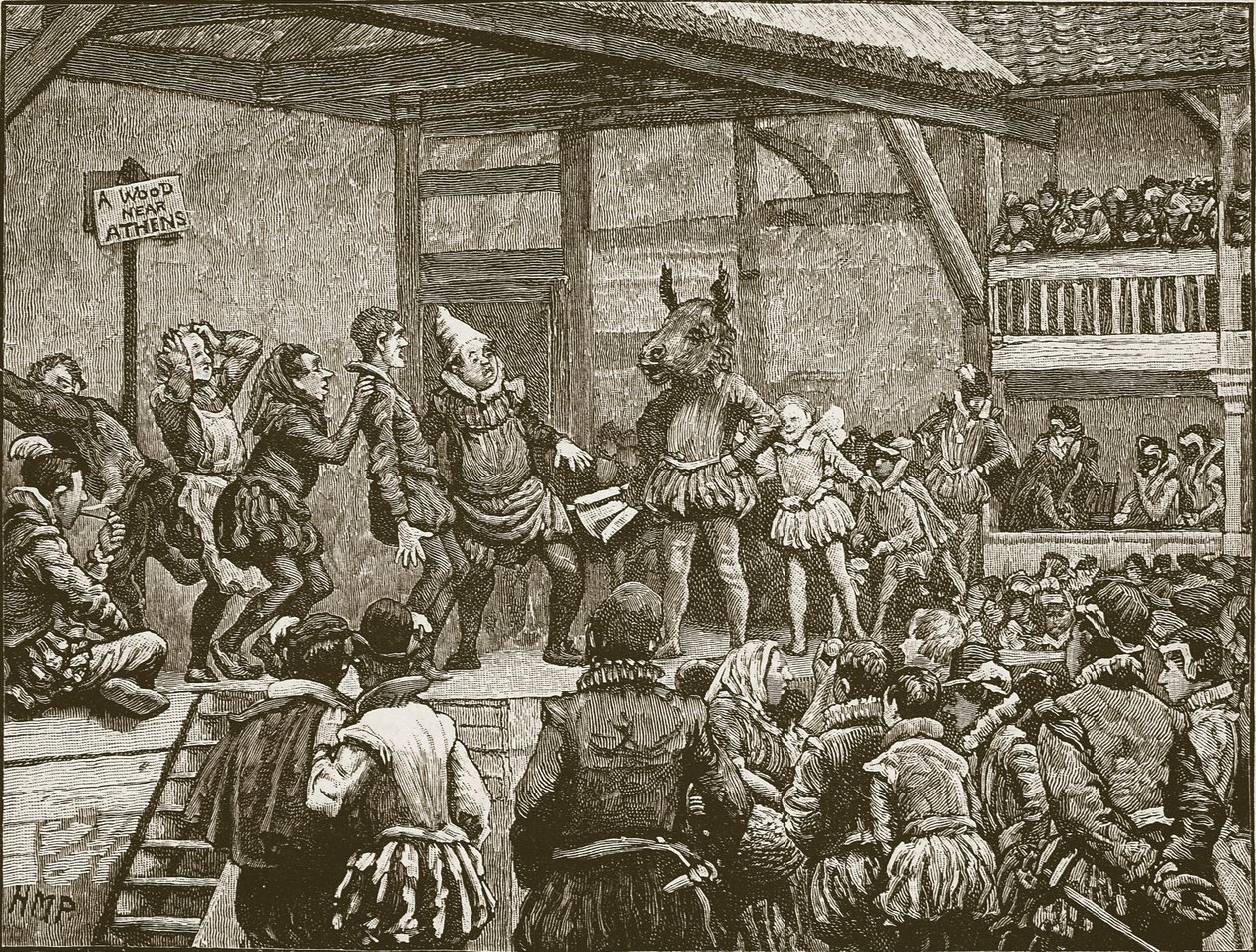 Skuespillet i et af Shakespeares skuespil på dronning Elizabeths tid, illustration fra Cassell
