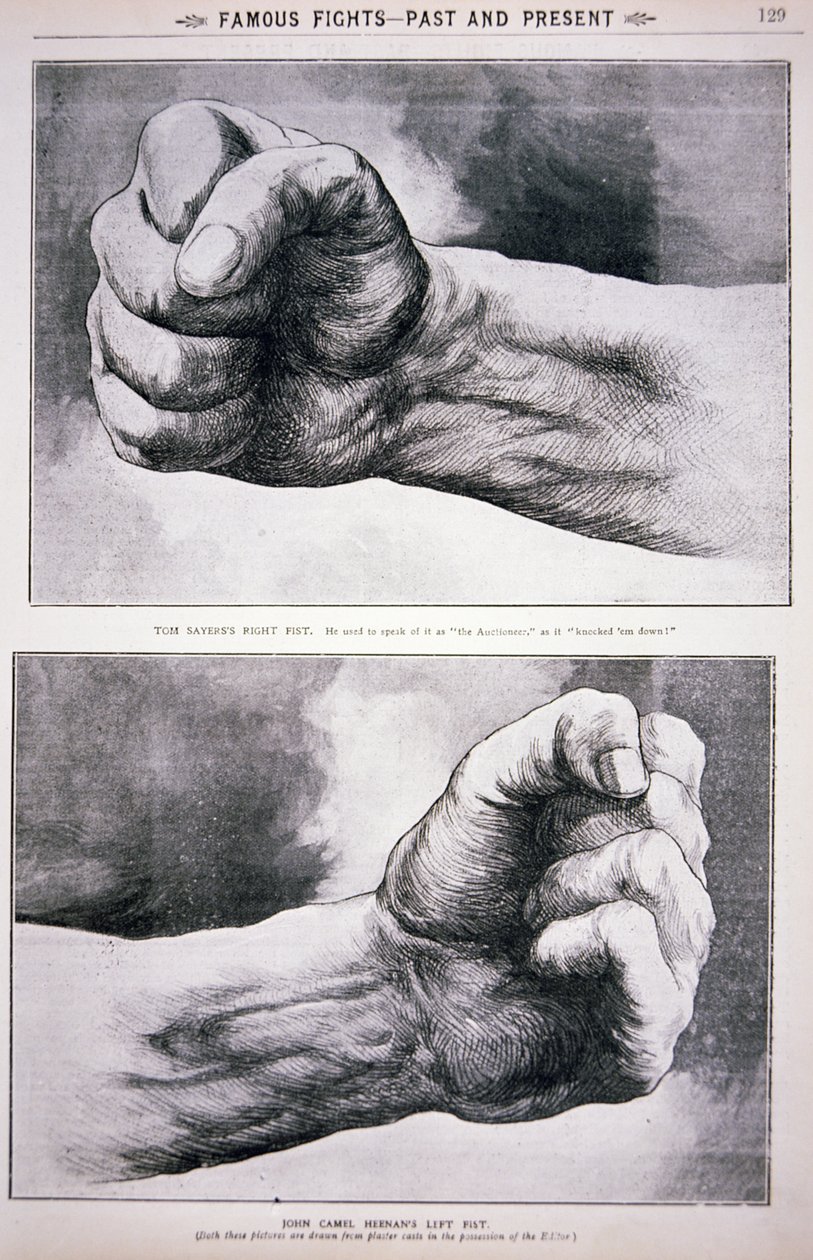 Tom Sayers og John Heenans knyttede næver (litho) af English School