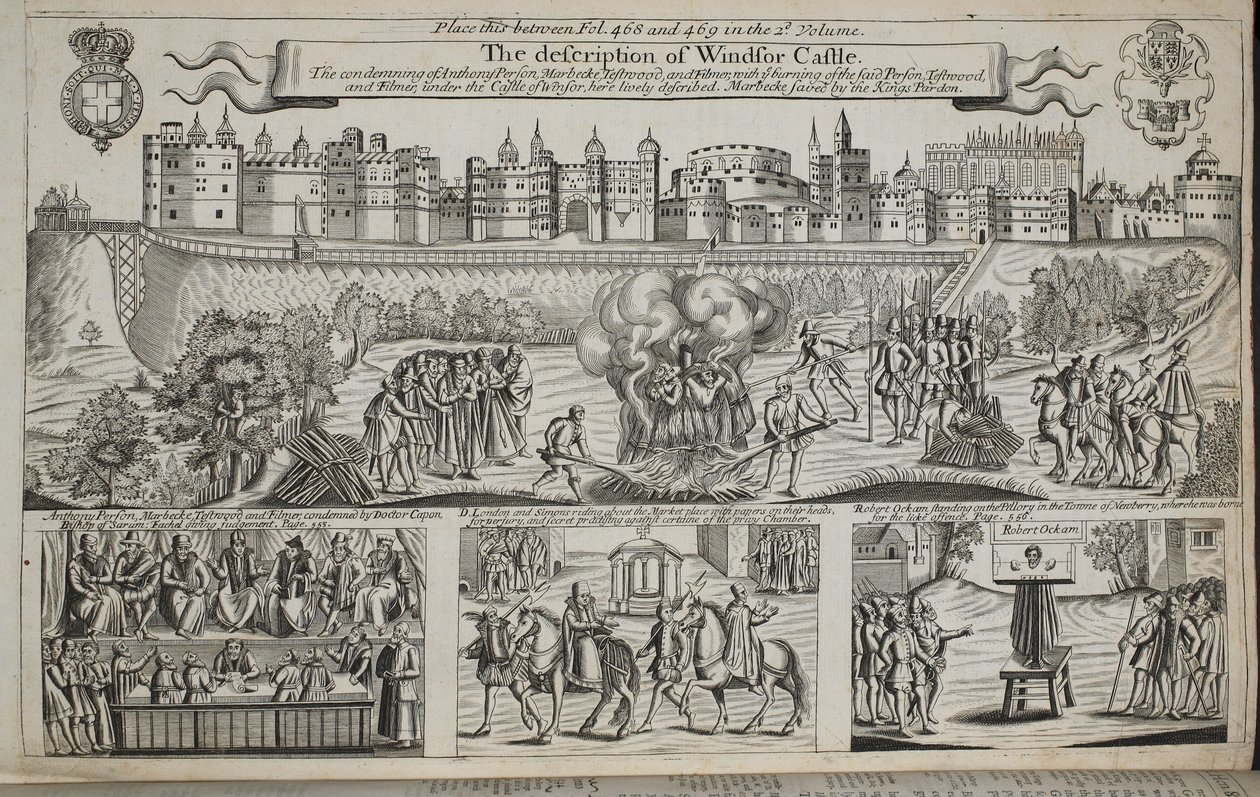 Beskrivelsen af Windsor Castle, illustration fra Acts and Monuments af John Foxe, niende udgave, pub. 1684 af English School