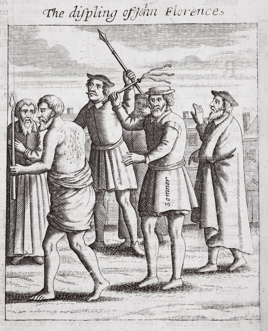 The displing of John Florence, illustration fra Acts and Monuments af John Foxe, niende udgave, pub. 1684 af English School