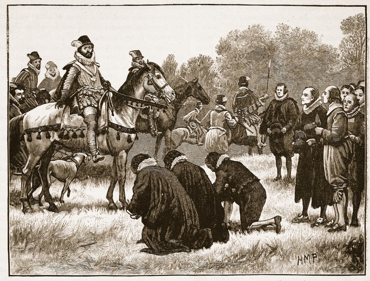 De uenige guddommelige præsenterer deres anmodning til James, illustration fra Cassells Illustrated History of England (sepiafoto) af English School