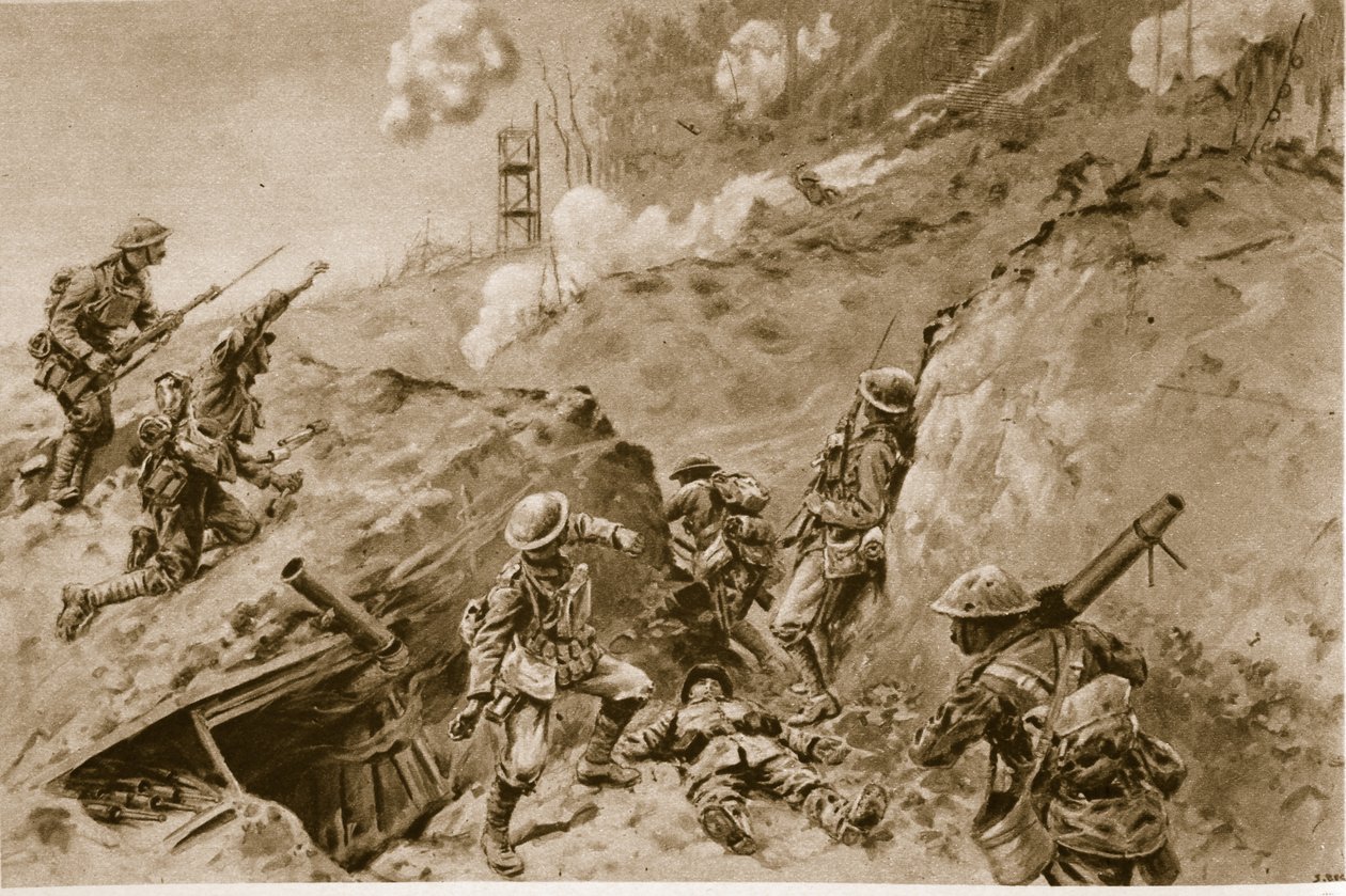 De frygtelige fordybninger, der førte til Oppy Wood, britiske bombefly, der arbejdede langs de tyske skyttegrave, 1914-19 af English School
