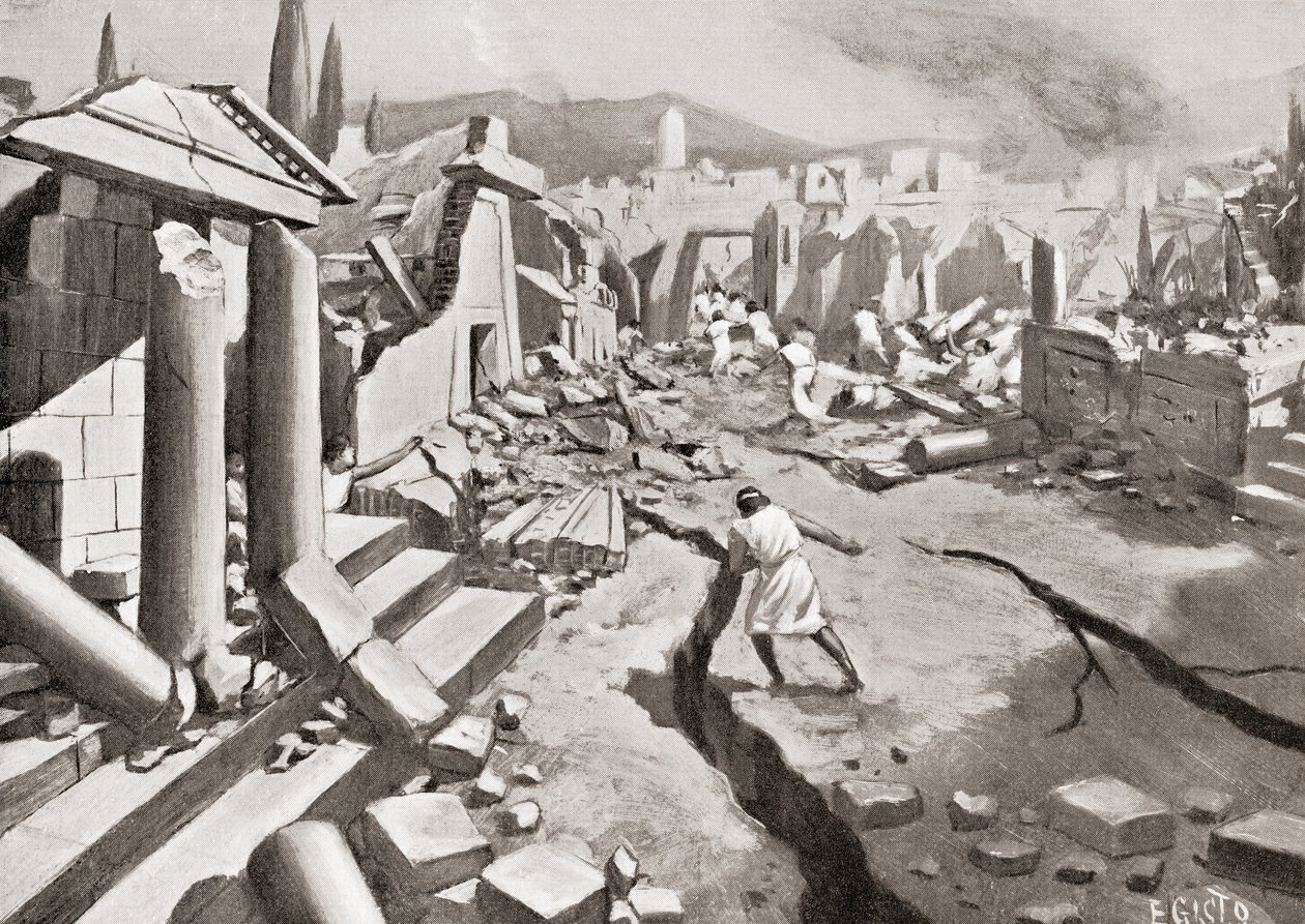 Jordskælvet i Sparta, det antikke Grækenland, 464 f.Kr., fra Hutchinson