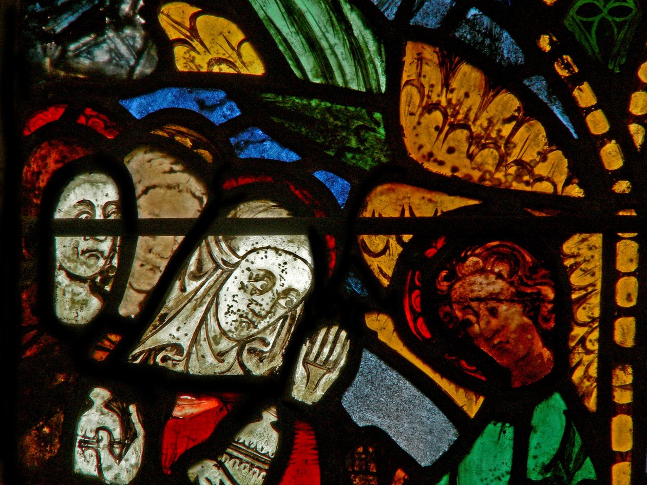 Det østlige vindue viser en opstandelsesscene: de hellige kvinder ved graven; Maria Magdalene med Kristus? af English School