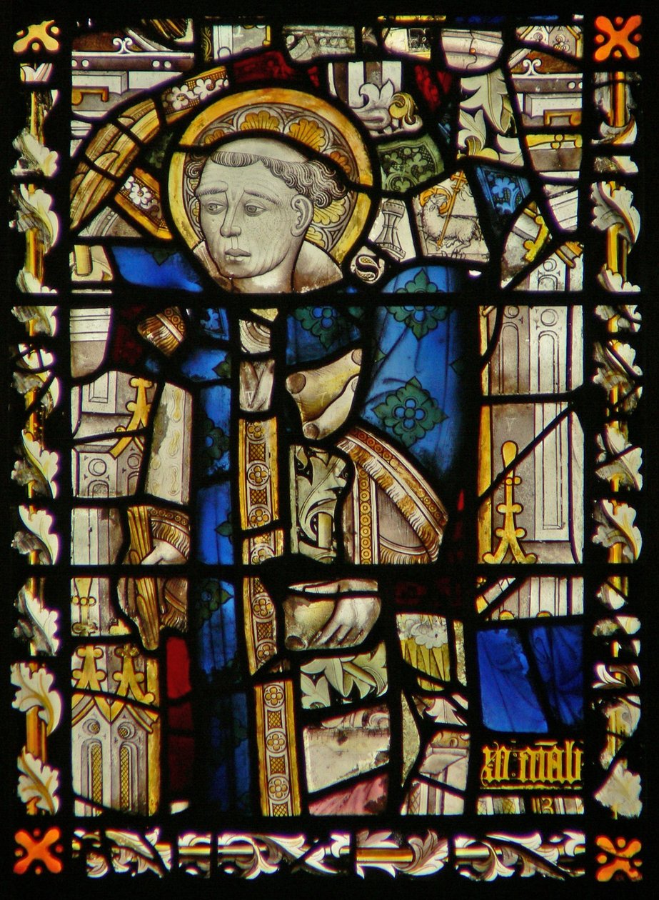 Østvinduet forestiller en fragmentarisk St. Stephen af English School