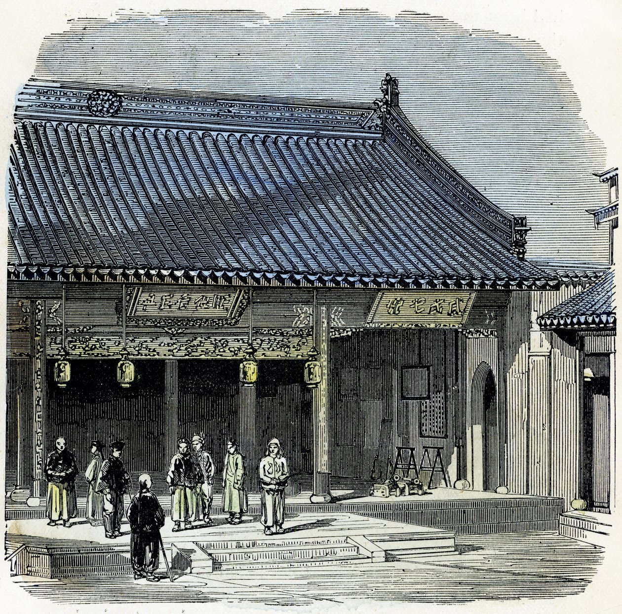 Indgangen til Chung-Wangs palads i Soochow (Suzhou), Kina. 1864 (litografi) af English School