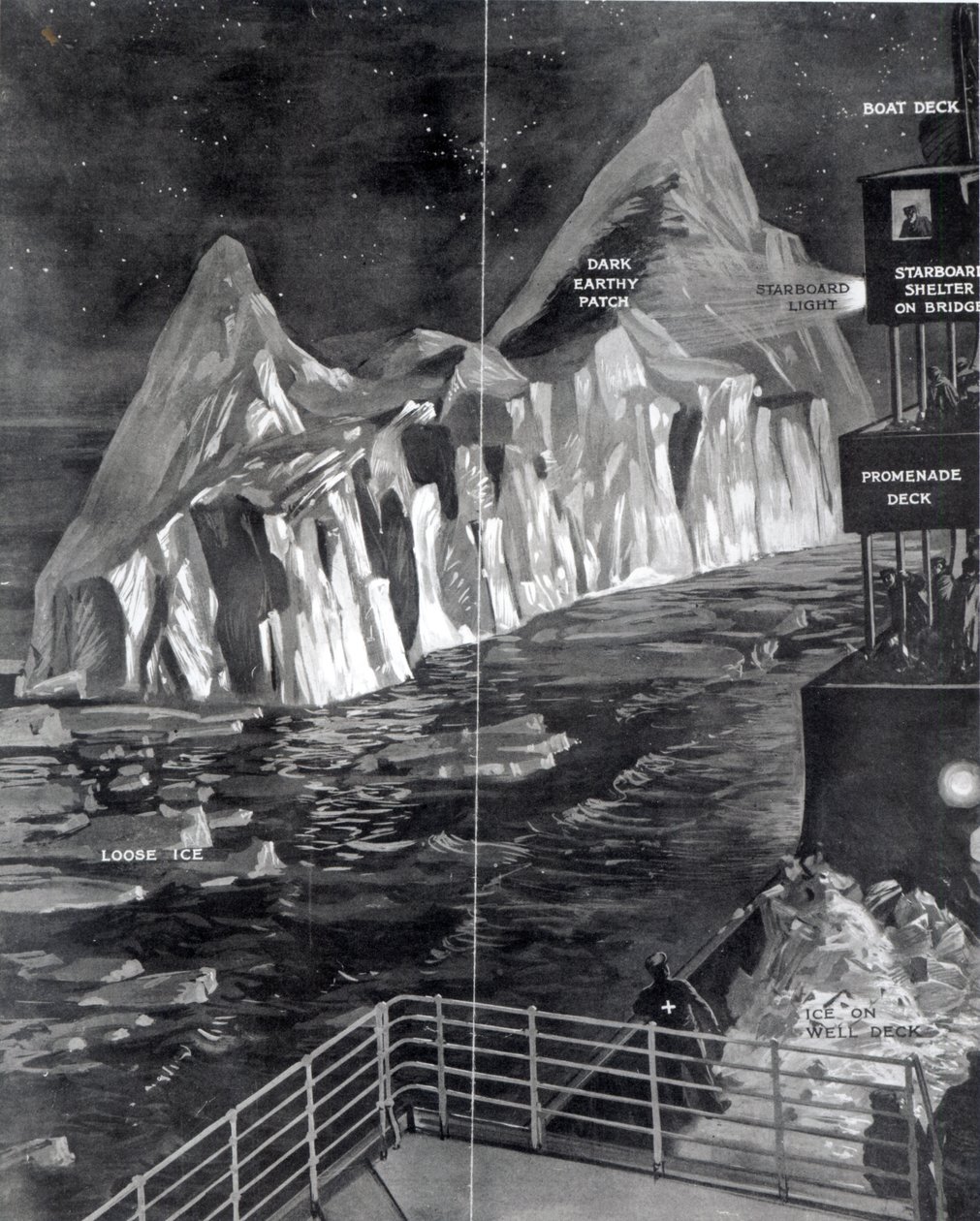 Det berømte isbjerg set af J. Scarrott ombord på Titanic, 1912 af English School