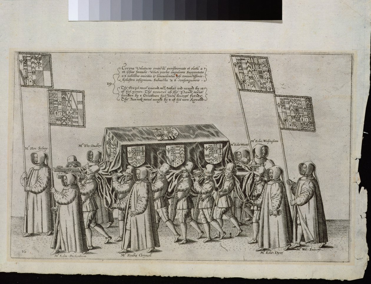 Sir Philip Sidneys (1554-1586) begravelseskort på vej til St. Pauls Cathedral, 1587, indgraveret af Theodor de Bry (1528-1598) af English School