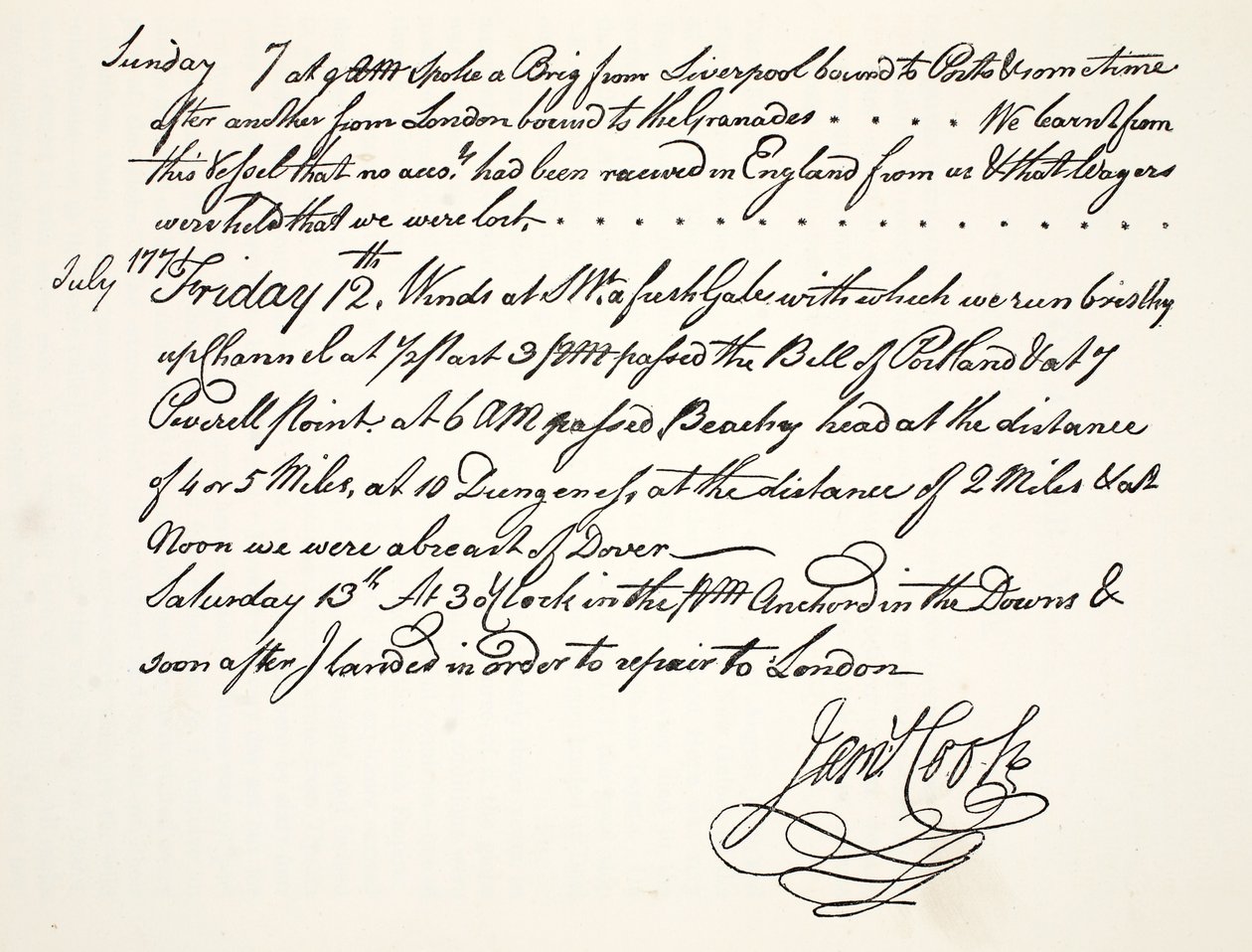 James Cooks håndskrift, juli 1771 af English School