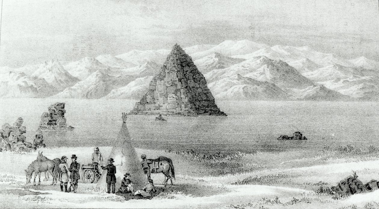 Haubitsen ved Pyramid Lake i januar 1844, fra Report of the Exploring Expedition to Rocky Mountains i 1842 og til Oregon og North Carolina i 1843-44 af John C. Fremont, udgivet 1845 (literet af English School